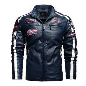 Men's Motorcycle Leather Street Motorcycle Racing Suit (Option: Dark Blue-XL)